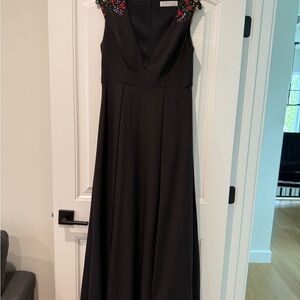 Mac Duggal Black Maxi Dress with Floral Details